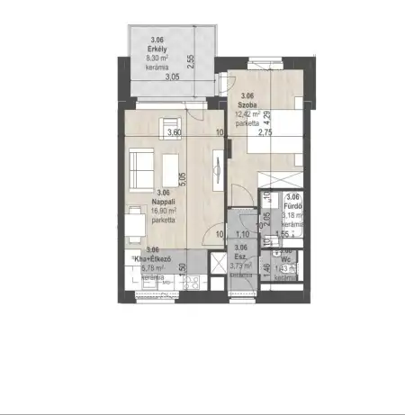 Eladó új építésű téglalakás, Budapest, XIII. kerület 2 szoba 43 m² 88.04 M Ft