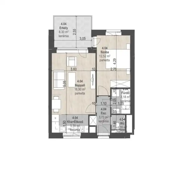 Eladó új építésű téglalakás, Budapest, XIII. kerület 2 szoba 43 m² 90.46 M Ft