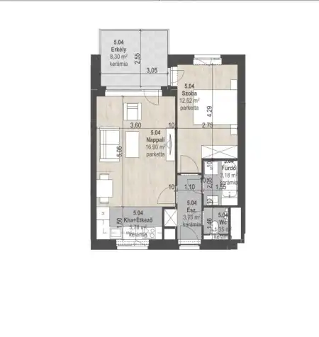 Eladó új építésű téglalakás, Budapest, XIII. kerület 2 szoba 43 m² 91.65 M Ft