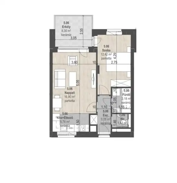 Eladó új építésű téglalakás, Budapest, XIII. kerület 2 szoba 43 m² 91.61 M Ft