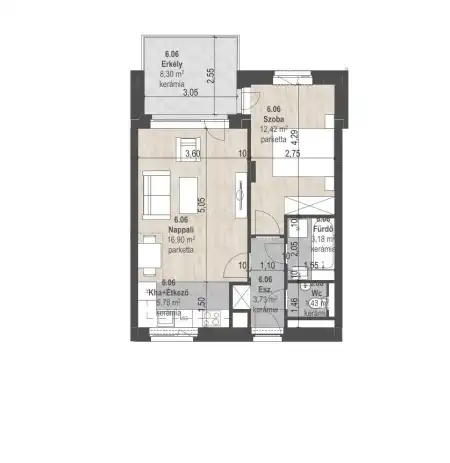 Eladó új építésű téglalakás, Budapest, XIII. kerület 2 szoba 43 m² 91.85 M Ft