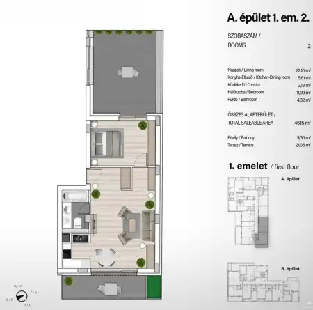 Eladó új építésű téglalakás, Budapest, XIII. kerület 2 szoba 46 m² 83.78 M Ft
