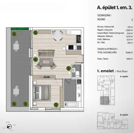 Eladó új építésű téglalakás, Budapest, XIII. kerület 2 szoba 51 m² 93.84 M Ft