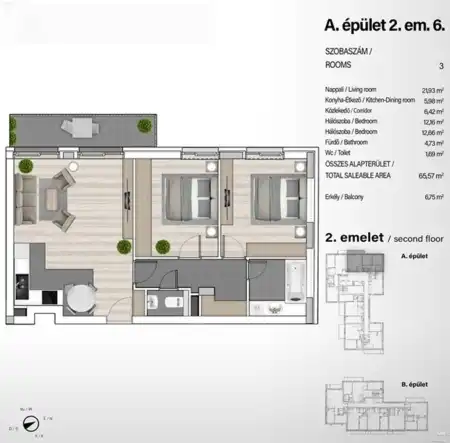 Eladó új építésű téglalakás, Budapest, XIII. kerület 3 szoba 66 m² 112.65 M Ft