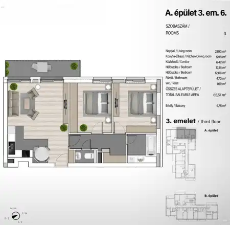 Eladó új építésű téglalakás, Budapest, XIII. kerület 3 szoba 66 m² 114.06 M Ft
