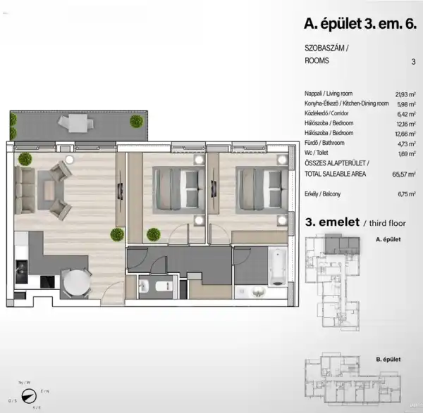 Eladó új építésű téglalakás, Budapest, XIII. kerület 3 szoba 66 m² 114.06 M Ft
