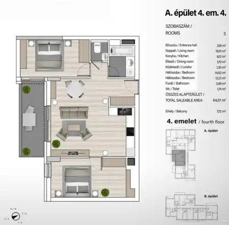 Eladó új építésű téglalakás, Budapest, XIII. kerület 3 szoba 65 m² 115.68 M Ft