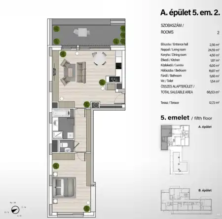 Eladó új építésű téglalakás, Budapest, XIII. kerület 2 szoba 35 m² 90.62 M Ft