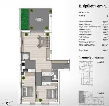Eladó új építésű téglalakás, Budapest, XIII. kerület 3 szoba 74 m² 126.69 M Ft
