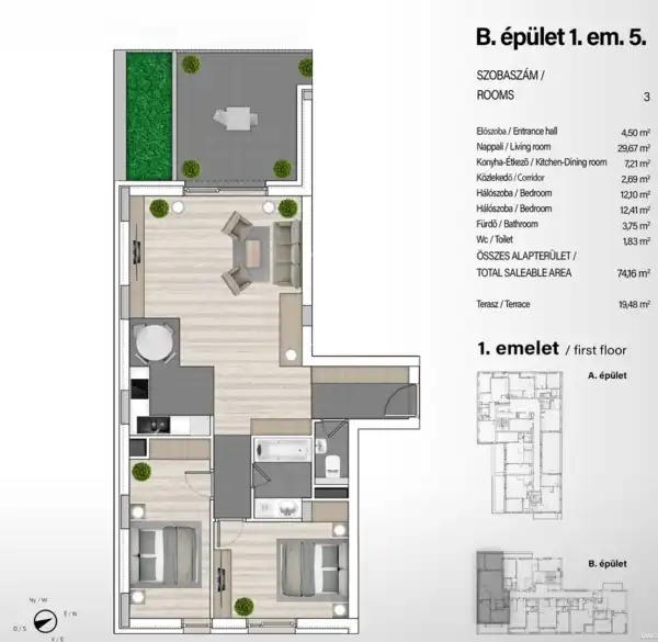 Eladó új építésű téglalakás, Budapest, XIII. kerület 3 szoba 74 m² 126.69 M Ft