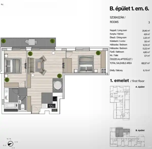 Eladó új építésű téglalakás, Budapest, XIII. kerület 3 szoba 69 m² 105.73 M Ft