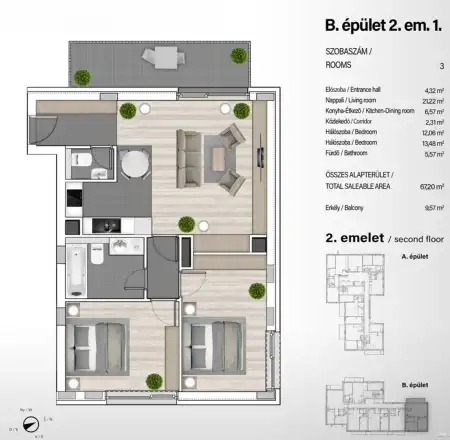 Eladó új építésű téglalakás, Budapest, XIII. kerület 3 szoba 67 m² 108.33 M Ft