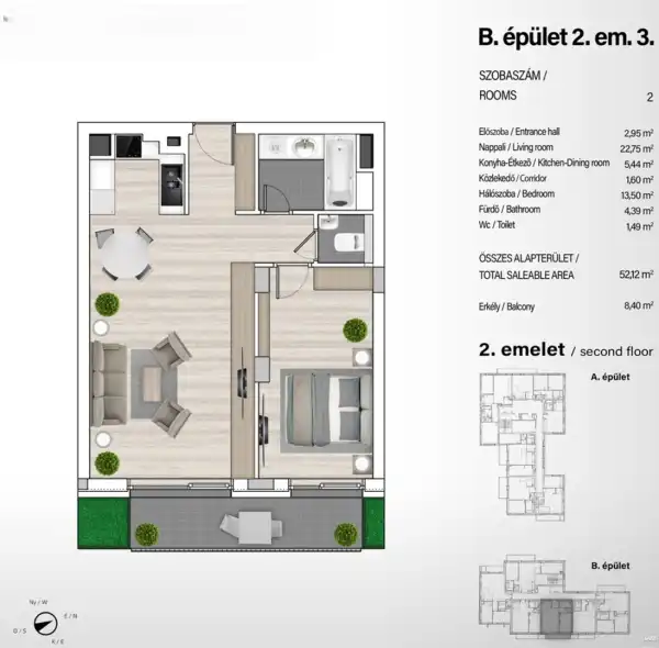 Eladó új építésű téglalakás, Budapest, XIII. kerület 2 szoba 52 m² 88.65 M Ft