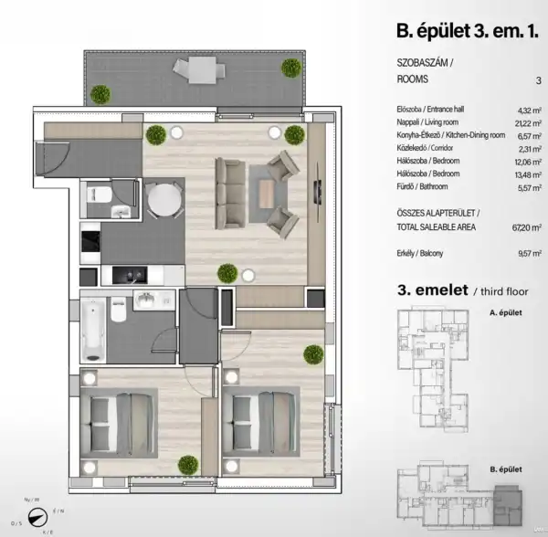 Eladó új építésű téglalakás, Budapest, XIII. kerület 3 szoba 67 m² 111.64 M Ft