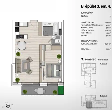 Eladó új építésű téglalakás, Budapest, XIII. kerület 2 szoba 49 m² 86.28 M Ft + Áfa
