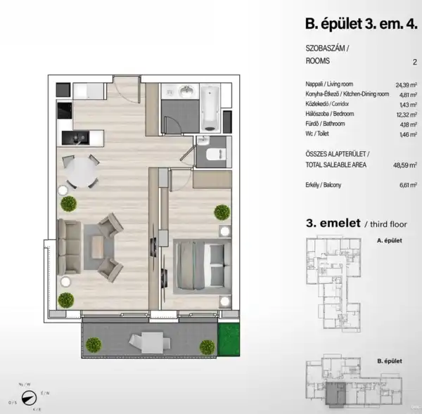 Eladó új építésű téglalakás, Budapest, XIII. kerület 2 szoba 49 m² 86.28 M Ft + Áfa