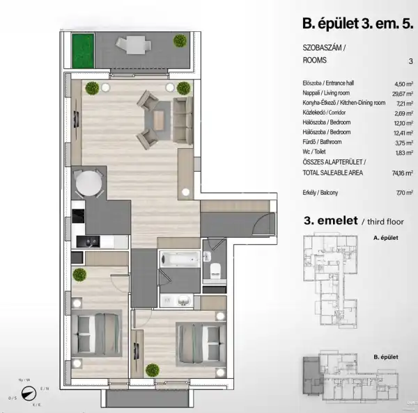 Eladó új építésű téglalakás, Budapest, XIII. kerület 3 szoba 74 m² 122.38 M Ft