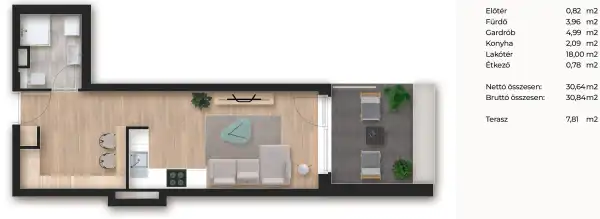 Eladó új építésű téglalakás, Budapest, XIII. kerület 1 szoba 31 m² 64.8 M Ft