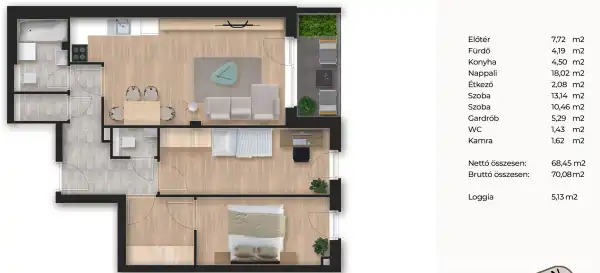 Eladó új építésű téglalakás, Budapest, XIII. kerület 3 szoba 68 m² 114.9 M Ft