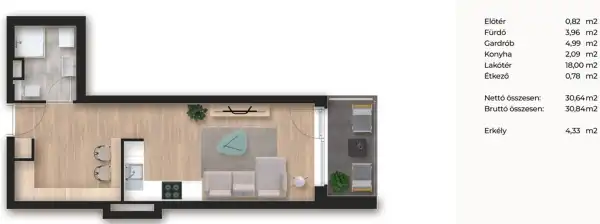 Eladó új építésű téglalakás, Budapest, XIII. kerület 1 szoba 31 m² 65.5 M Ft