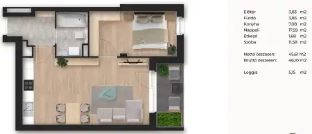 Eladó új építésű téglalakás, Budapest, XIII. kerület 2 szoba 46 m² 85.9 M Ft