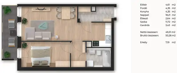 Eladó új építésű téglalakás, Budapest, XIII. kerület 2 szoba 49 m² 79.15 M Ft