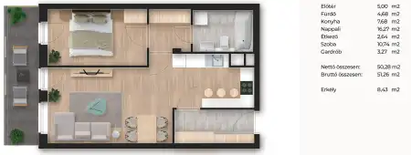 Eladó új építésű téglalakás, Budapest, XIII. kerület 2 szoba 50 m² 81.45 M Ft