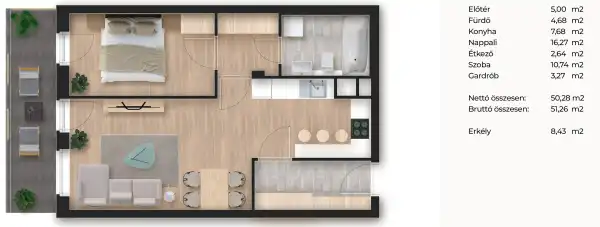 Eladó új építésű téglalakás, Budapest, XIII. kerület 2 szoba 50 m² 81.45 M Ft