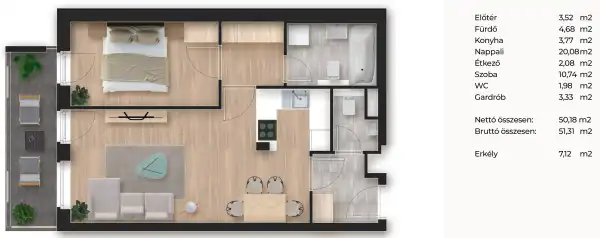 Eladó új építésű téglalakás, Budapest, XIII. kerület 2 szoba 50 m² 80.35 M Ft