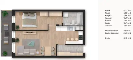 Eladó új építésű téglalakás, Budapest, XIII. kerület 2 szoba 50 m² 90.2 M Ft