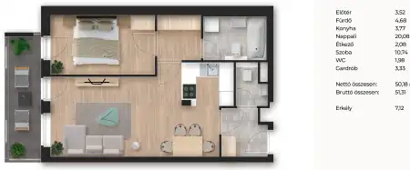 Eladó új építésű téglalakás, Budapest, XIII. kerület 2 szoba 50 m² 90.5 M Ft