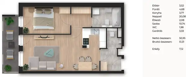 Eladó új építésű téglalakás, Budapest, XIII. kerület 2 szoba 50 m² 90.5 M Ft