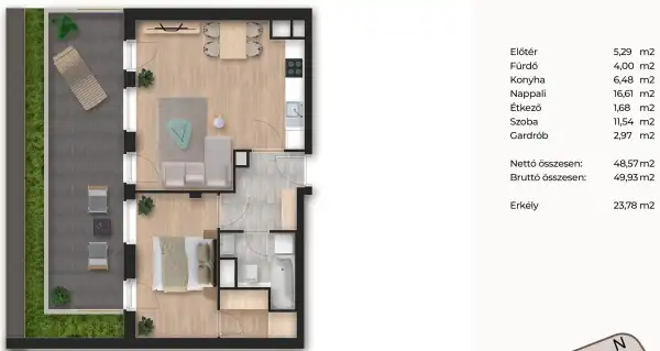 Eladó új építésű téglalakás, Budapest, XIII. kerület 2 szoba 49 m² 99.5 M Ft
