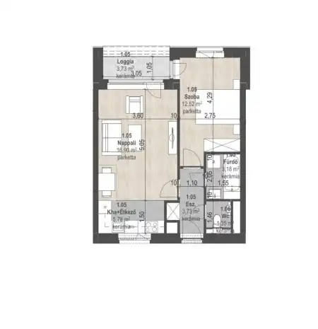 Eladó új építésű téglalakás, Budapest, XIII. kerület 2 szoba 43 m² 80.68 M Ft