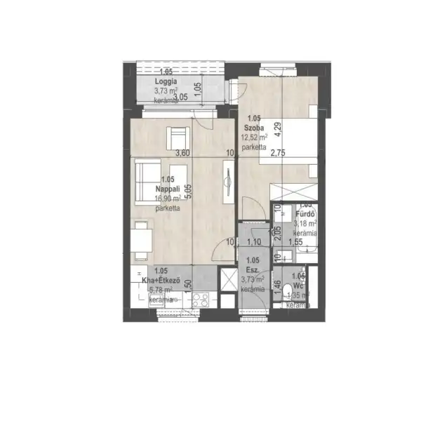 Eladó új építésű téglalakás, Budapest, XIII. kerület 2 szoba 43 m² 80.68 M Ft