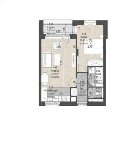 Eladó új építésű téglalakás, Budapest, XIII. kerület 2 szoba 43 m² 80.64 M Ft