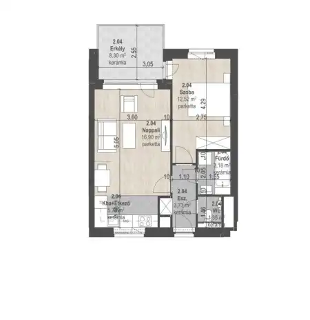 Eladó új építésű téglalakás, Budapest, XIII. kerület 2 szoba 43 m² 86.89 M Ft