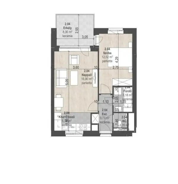 Eladó új építésű téglalakás, Budapest, XIII. kerület 2 szoba 43 m² 86.89 M Ft