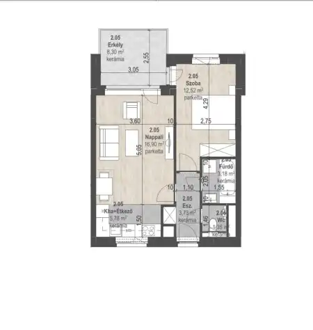 Eladó új építésű téglalakás, Budapest, XIII. kerület 2 szoba 43 m² 86.89 M Ft