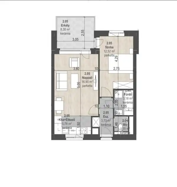 Eladó új építésű téglalakás, Budapest, XIII. kerület 2 szoba 43 m² 86.89 M Ft