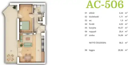 Eladó új építésű téglalakás, Budapest, XIV. kerület 2 szoba 58 m² 129 M Ft