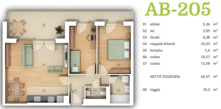 Eladó új építésű téglalakás, Budapest, XIV. kerület 3 szoba 63 m² 121.2 M Ft